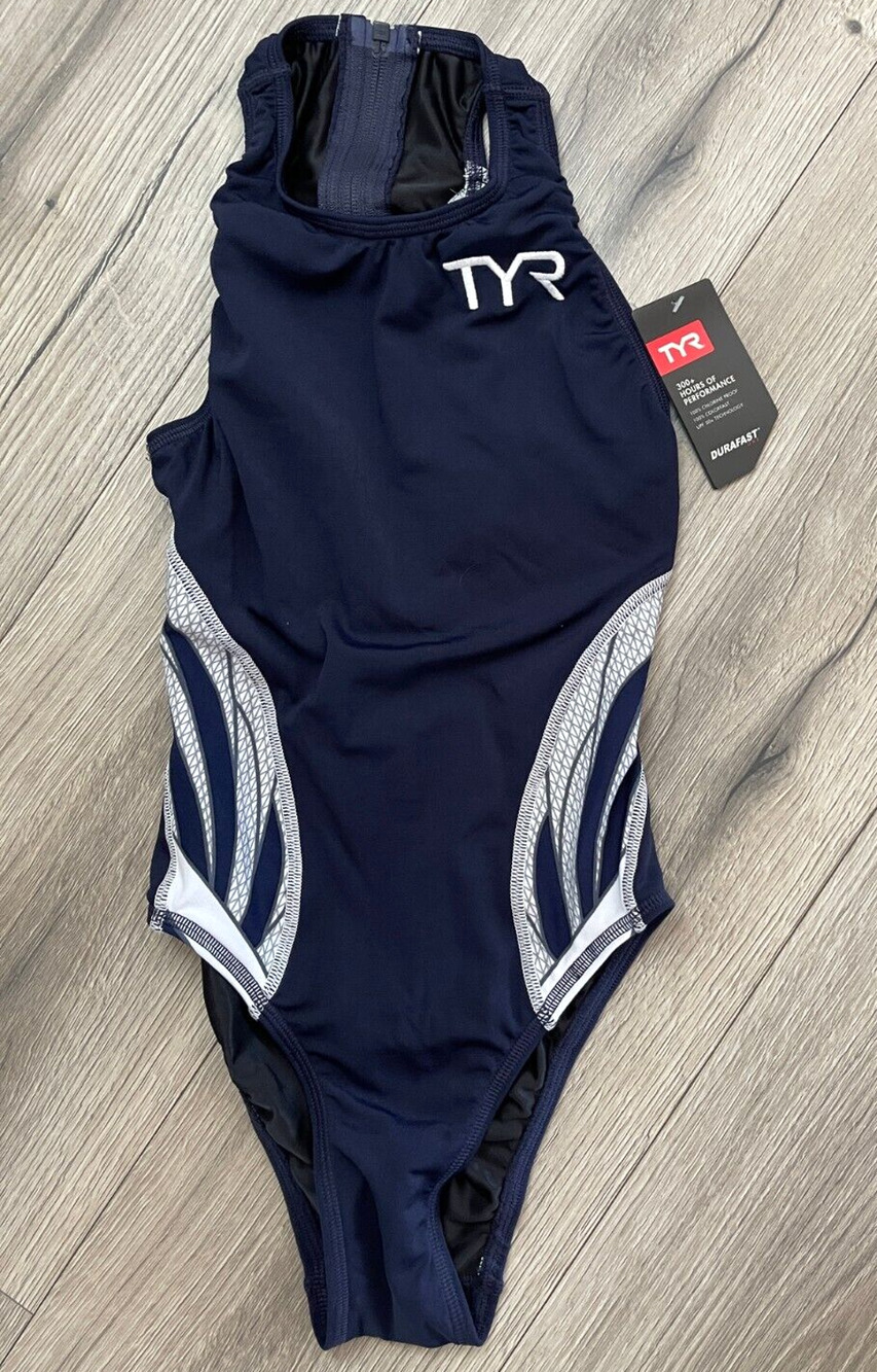 TYR Womens Phoenix Splice Destroyer One Piece Swimsuit Navy White Size 28 - $80